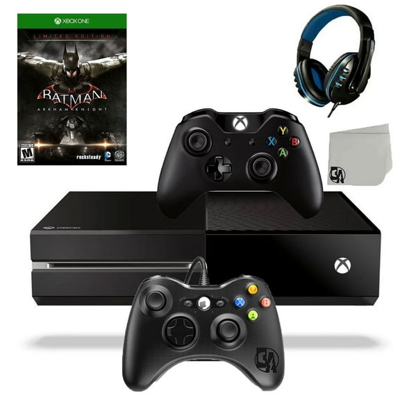 Pre-Owned Microsoft Xbox One Original 500GB Gaming Console Black Headset 2 Controller Included With Batman: Arkham Knight Game BOLT AXTION Bundle