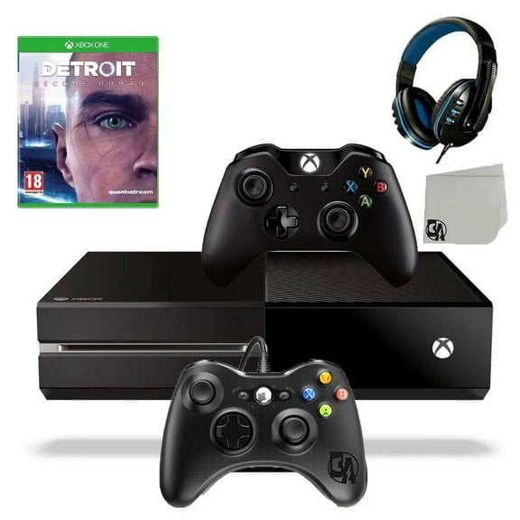 Pre-Owned Microsoft Xbox One Original 500GB Gaming Console Black Headset 2 Controller Included With Detroit Become Human Game BOLT AXTION ( )