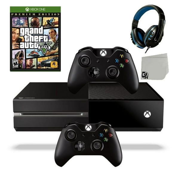 Pre-Owned Microsoft Xbox One Original 500GB Gaming Console Black Headset 2 Controller Included With GTA V Game BOLT AXTION Bundle