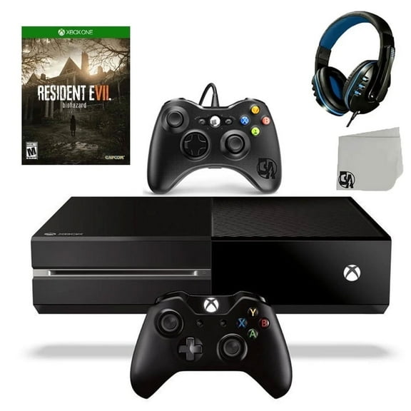 Pre-Owned Microsoft Xbox One Original 500GB Gaming Console Black Headset 2 Controller Included With Resident Evil 7 Game BOLT AXTION ( )