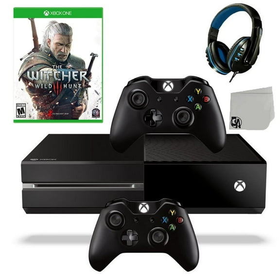 Pre-Owned Microsoft Xbox One Original 500GB Gaming Console Black Headset 2 Controller Included With The Witcher 3 Wild Hunt Game BOLT AXTION Bundle