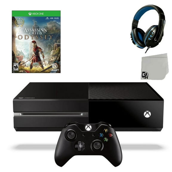 Pre-Owned Microsoft Xbox One Original 500GB Gaming Console Black Headset With Assassin's Creed Odyssey Game BOLT AXTION Bundle ( )