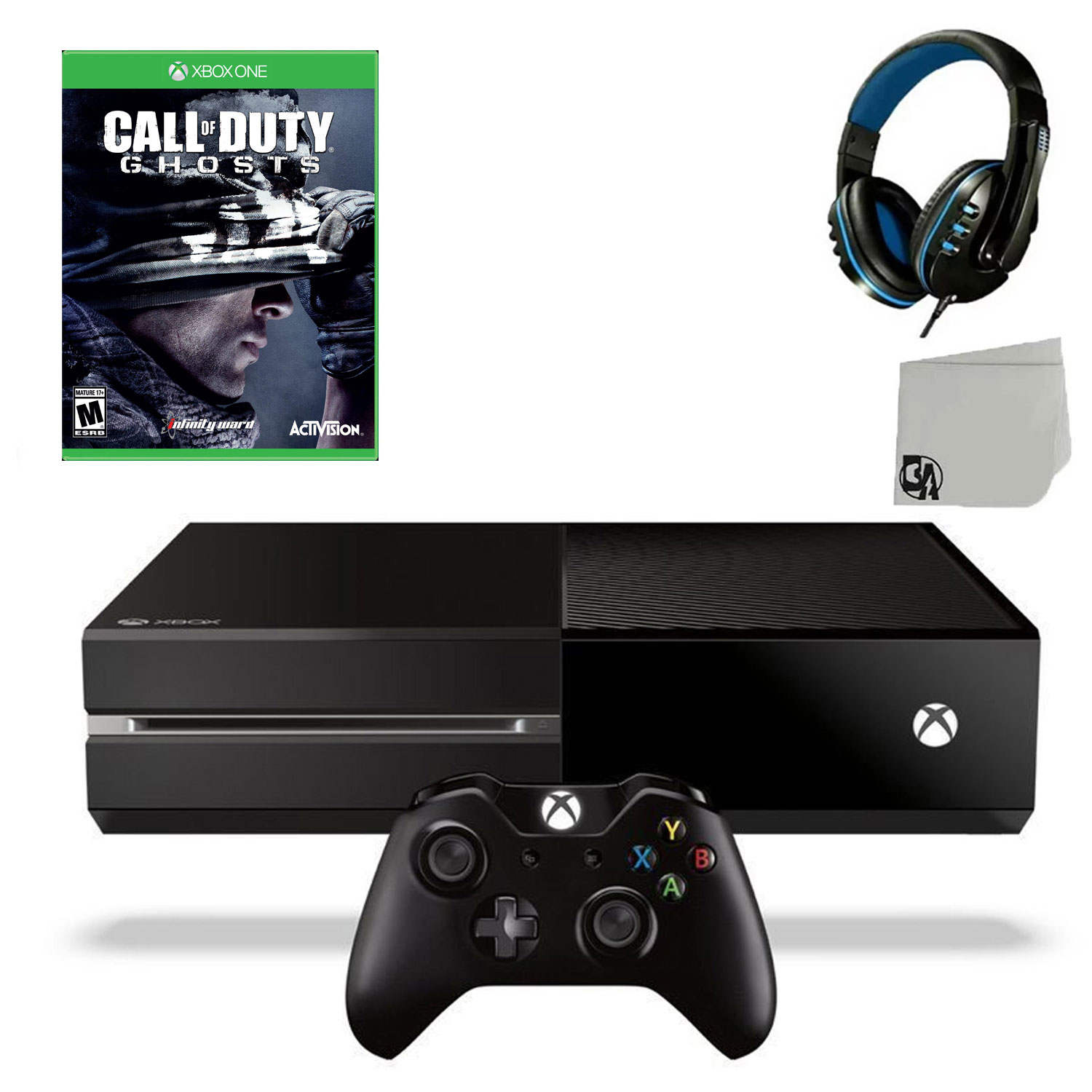 Pre-Owned Microsoft Xbox One Original 500GB Gaming Console Black Headset With Call of Duty Ghosts Game BOLT AXTION Bundle