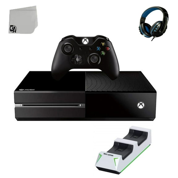 Pre-Owned Microsoft Xbox One Original 500GB Gaming Console Black with Gaming headset   Controller Charging Station BOLT AXTION ( )
