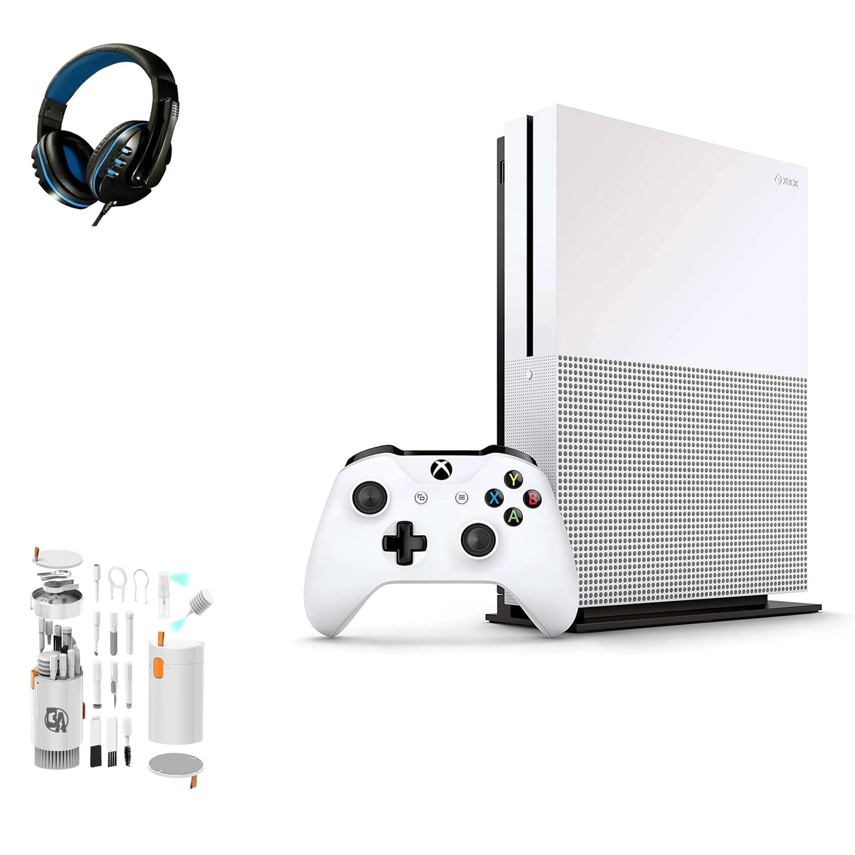 Pre-Owned Microsoft Xbox One S 1TB, 4K Ultra HD White with BOLT AXTION Cleaning Kit Headset ( )