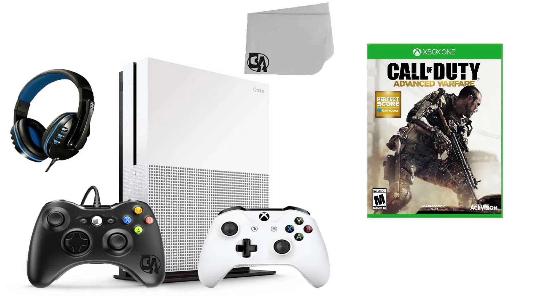 Pre-Owned Microsoft Xbox One S 500GB Gaming Console White 2 Controller  Included with Call of Duty- Advanced Warfare BOLT AXTION Bundle ( ) -  Walmart.com, image size:1800x1000
