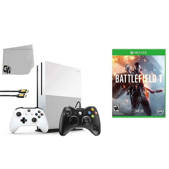 Pre-Owned Microsoft Xbox One S 500GB Gaming Console White 2 Controller Included with Battlefield 1 BOLT AXTION ( )