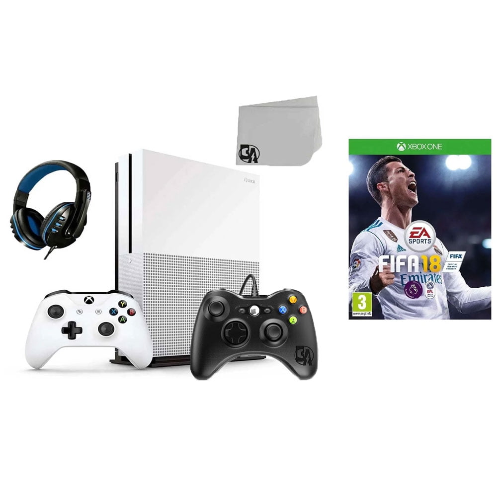 Pre Owned Microsoft Xbox One S 500GB Gaming Console White 2 Controller Included with FIFA 18 BOLT AXTION Bundle Walmart