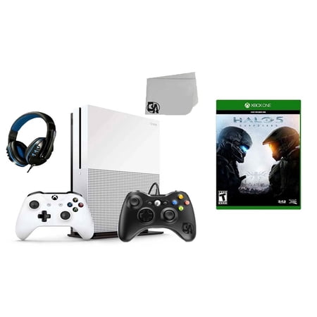 Pre-Owned Microsoft Xbox One S 500GB Gaming Console White 2 Controller Included with Halo 5- Guardians BOLT AXTION Bundle ( )