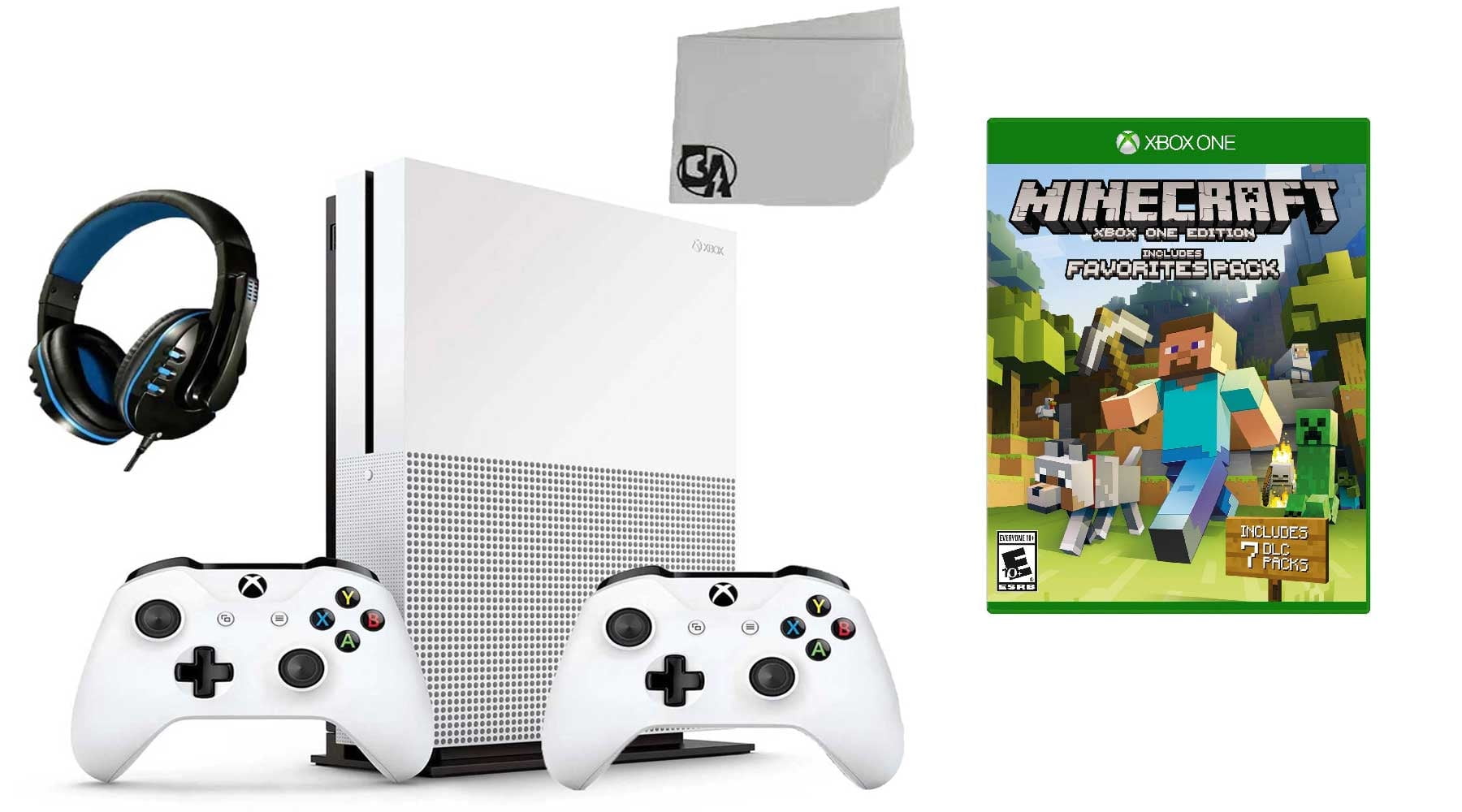 Pre-Owned Microsoft Xbox One S 500GB Gaming Console White 2 Controller  Included with Minecraft BOLT AXTION Bundle