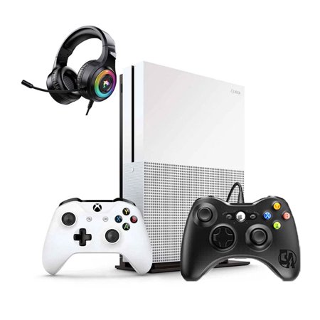 Restored Microsoft Xbox One S 500GB Gaming Console White with 2 Controller Included BOLT AXTION (Refurbished)