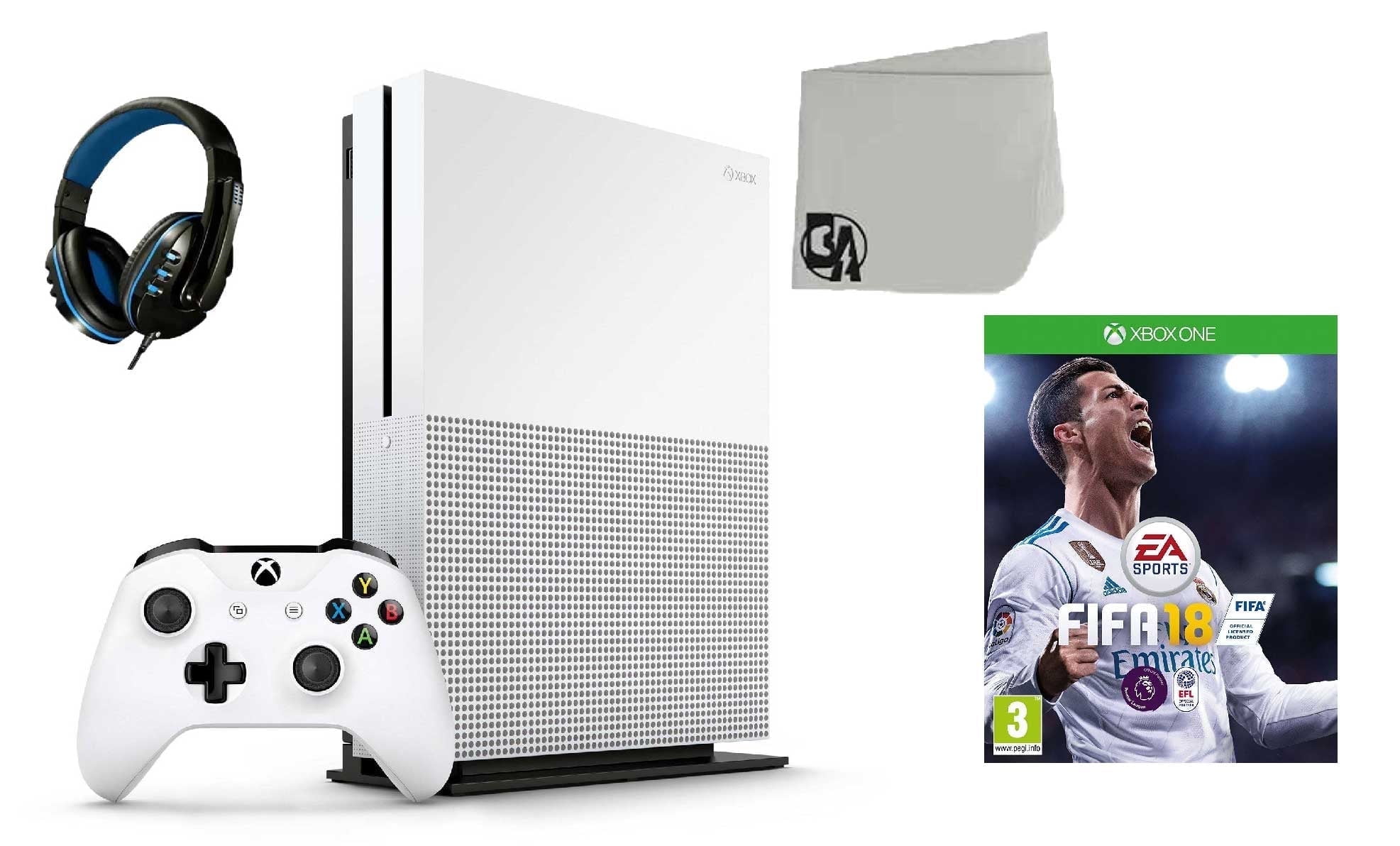 Pre-Owned Microsoft Xbox One S 500GB Gaming Console White with FIFA 18 BOLT AXTION ( )
