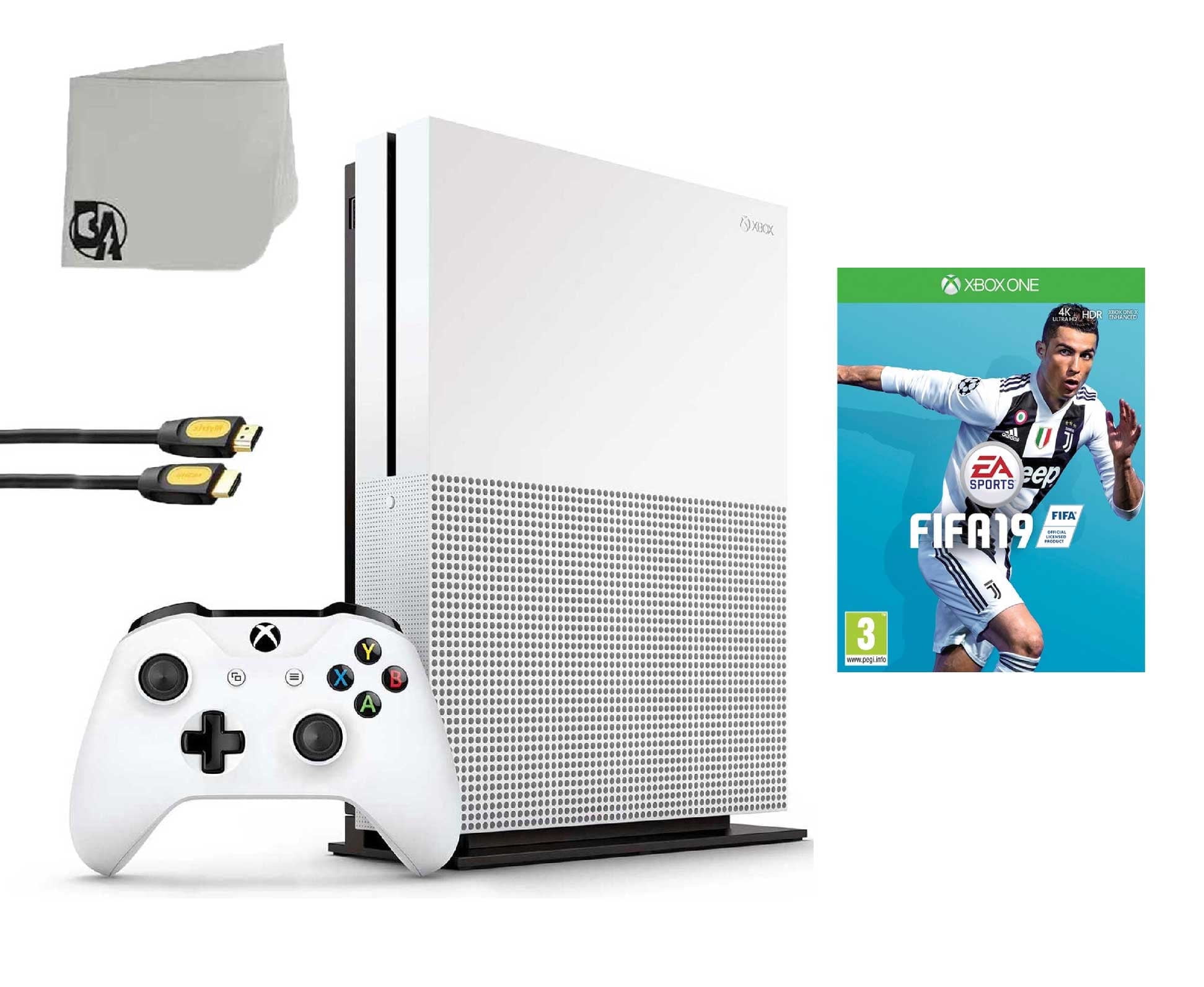 Pre Owned Microsoft Xbox One S 500GB Gaming Console White with FIFA 19 BOLT AXTION Refurbished Like New Walmart