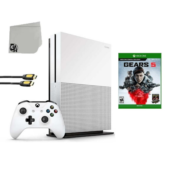Pre-Owned Microsoft Xbox One S 500GB Gaming Console White with Gears 5 BOLT AXTION Bundle