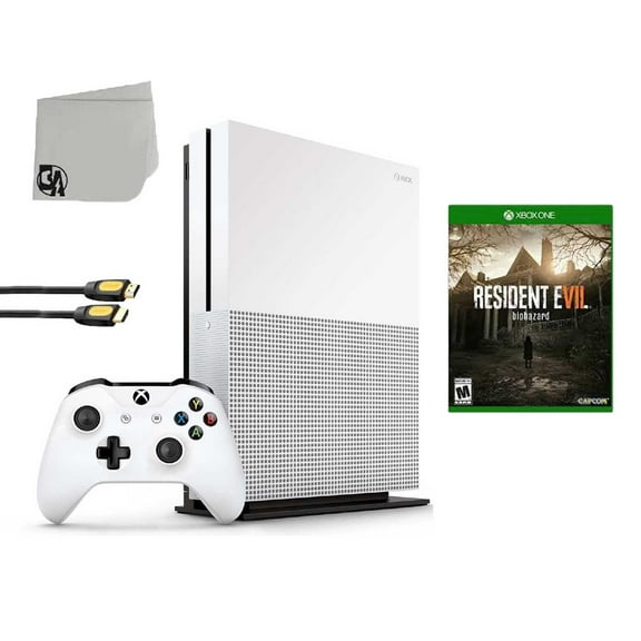 Pre-Owned Microsoft Xbox One S 500GB Gaming Console White with Resident Evil 7 BOLT AXTION Bundle
