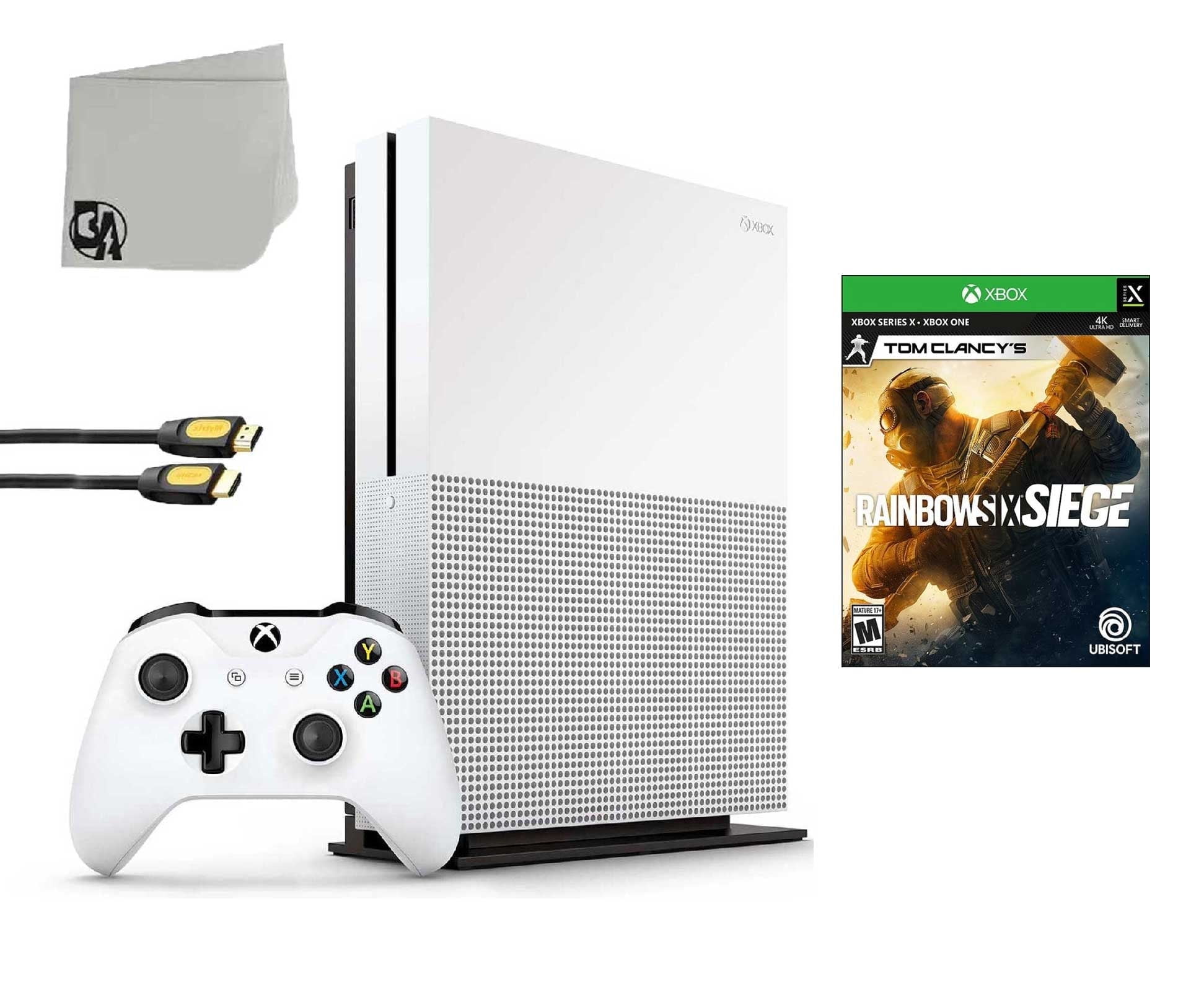 Pre Owned Microsoft Xbox One S 500GB Gaming Console White with Tom Clancy s Rainbow Six Siege BOLT AXTION Bundle
