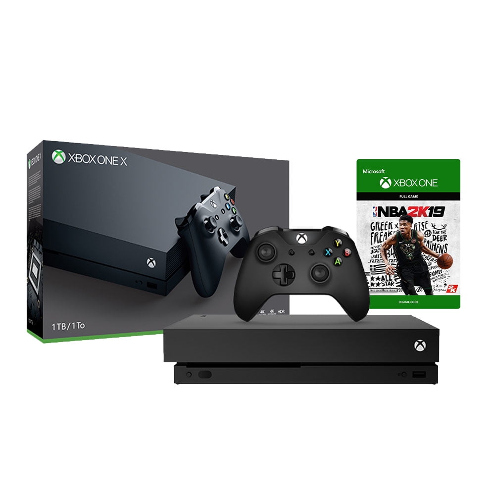 Pre Owned Microsoft Xbox One X 1TB Black 4K Ultra HD Console NBA 2K19 Bundle Walmart