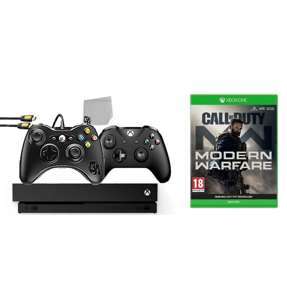 Pre-Owned Restored Microsoft Xbox One X 1TB Gaming Console Black with 2 Controller Included with Call of Duty- Modern Warfare BOLT AXTION Bundle