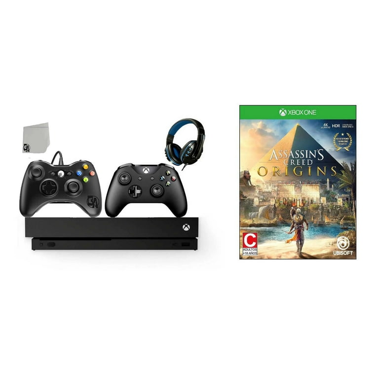 Pre Owned Microsoft Xbox One X 1TB Gaming Console Black with 2 Controller Included with Assassin s Creed Origins BOLT AXTION Refurbished Like New Walmart