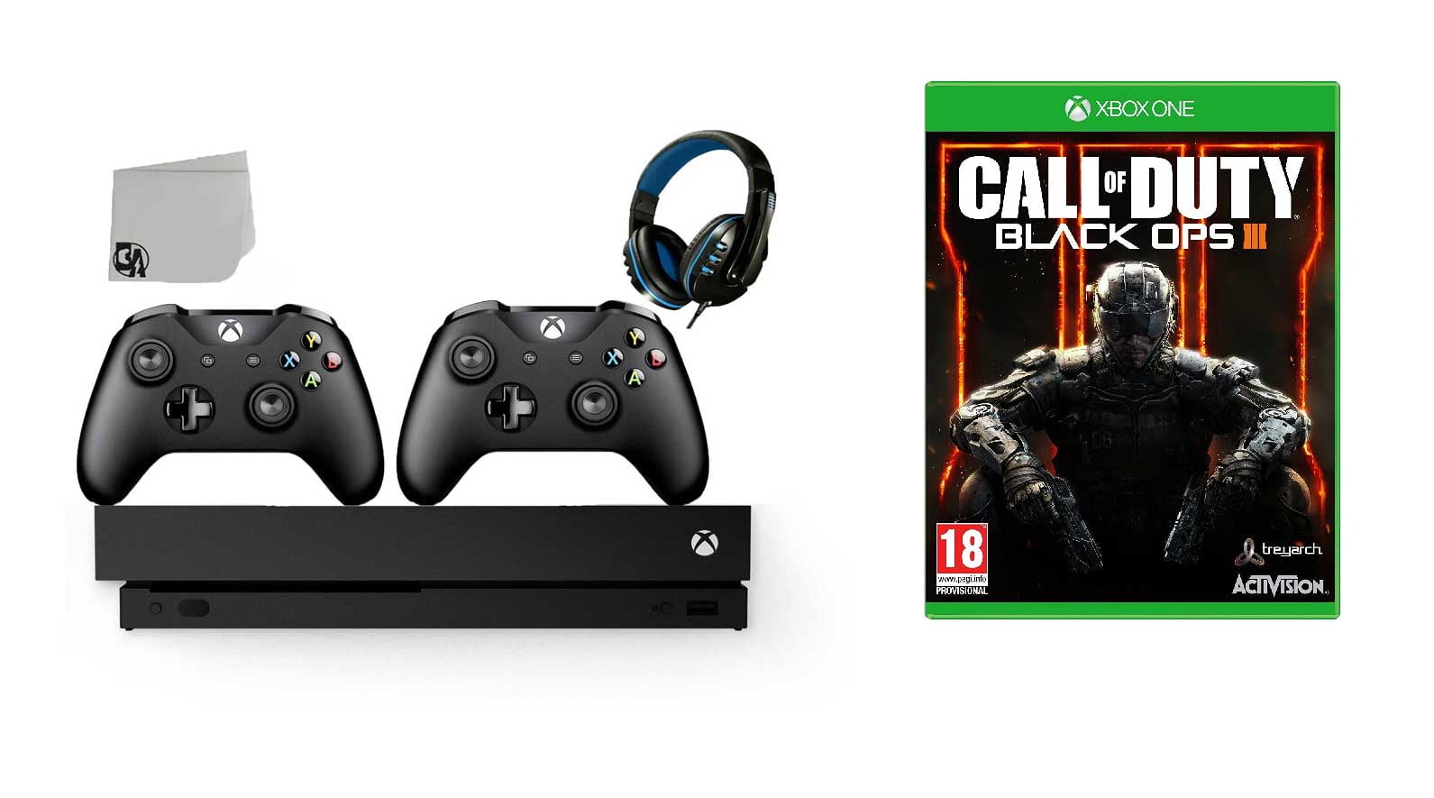 Pre-Owned Microsoft Xbox One X 1TB Gaming Console Black with 2 Controller  Included with Call of Duty- Black Ops III BOLT AXTION Bundle, image size:1591x885