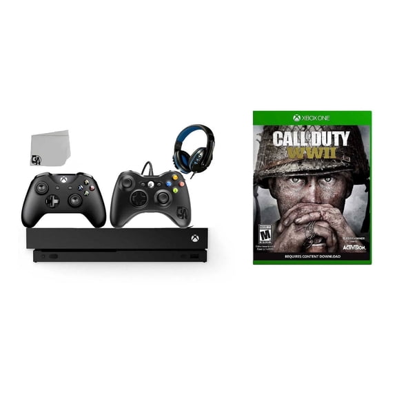 Pre-Owned Microsoft Xbox One X 1TB Gaming Console Black with 2 Controller Included with Call of Duty- WW2 BOLT AXTION Bundle