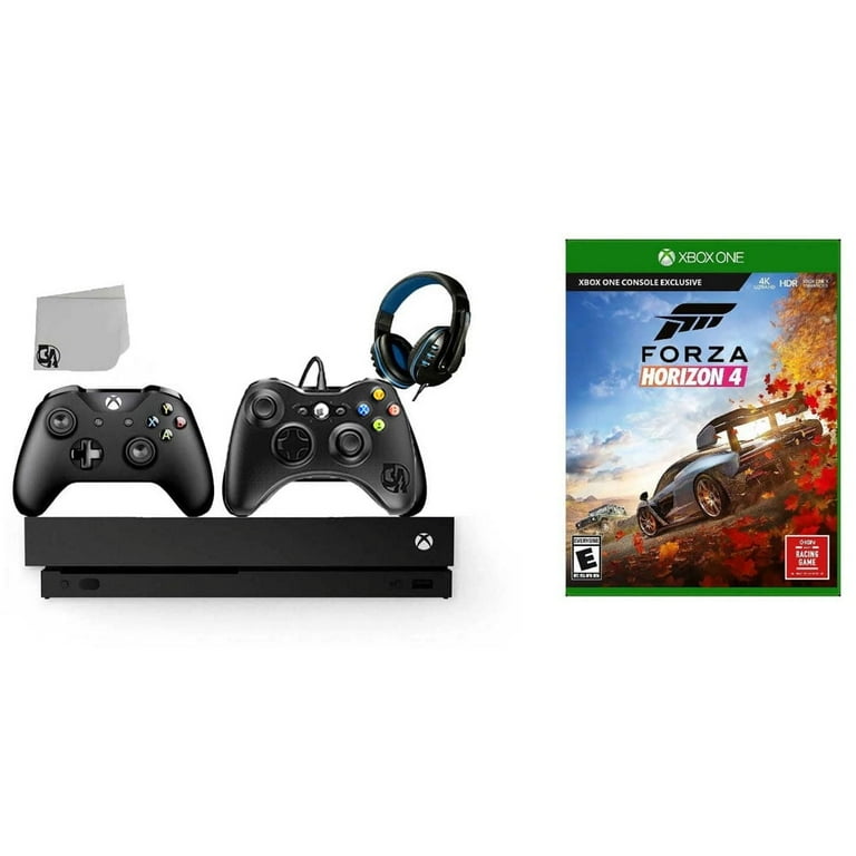 Pre Owned Microsoft Xbox One X 1TB Gaming Console Black with 2 Controller Included with Forza Horizon 4 BOLT AXTION Bundle