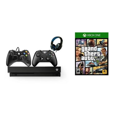Pre-Owned Microsoft Xbox One X 1TB Gaming Console Black with 2 Controller Included with Grand Theft Auto V BOLT AXTION Bundle