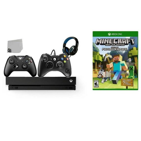 Pre-Owned Microsoft Xbox One X 1TB Gaming Console Black with 2 Controller Included with Minecraft BOLT AXTION Bundle ( )