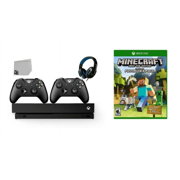 Pre-Owned Microsoft Xbox One X 1TB Gaming Console Black with 2 Controller Included with Minecraft BOLT AXTION Bundle