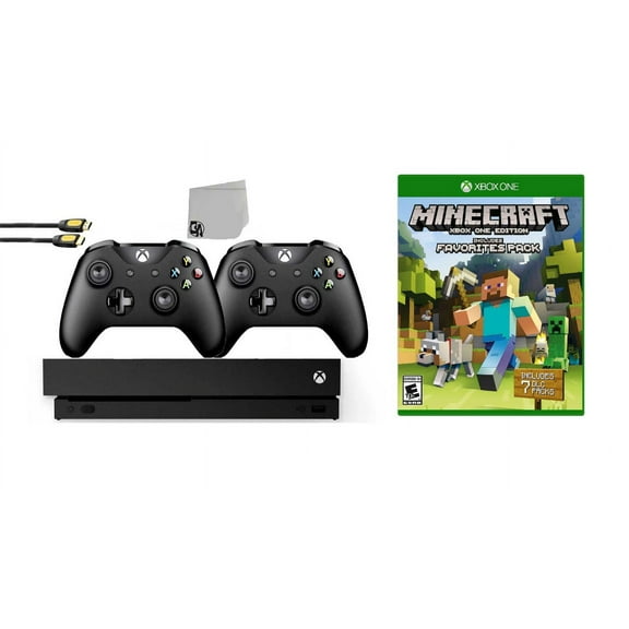 Pre-Owned Microsoft Xbox One X 1TB Gaming Console Black with 2 Controller Included with Minecraft BOLT AXTION Bundle