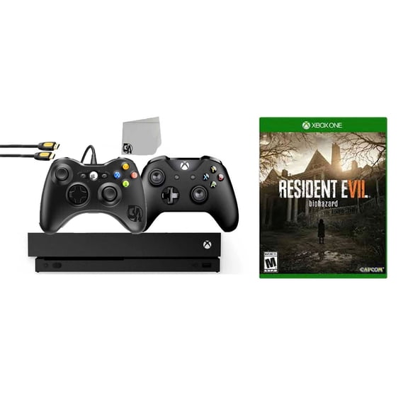 Pre-Owned Microsoft Xbox One X 1TB Gaming Console Black with 2 Controller Included with Resident Evil 7 BOLT AXTION Bundle