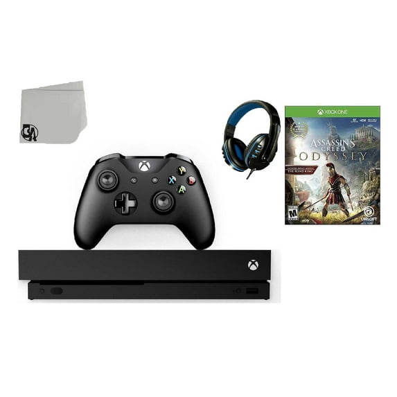Pre-Owned Microsoft Xbox One X 1TB Gaming Console Black with Assassin's Creed- Odyssey BOLT AXTION Bundle