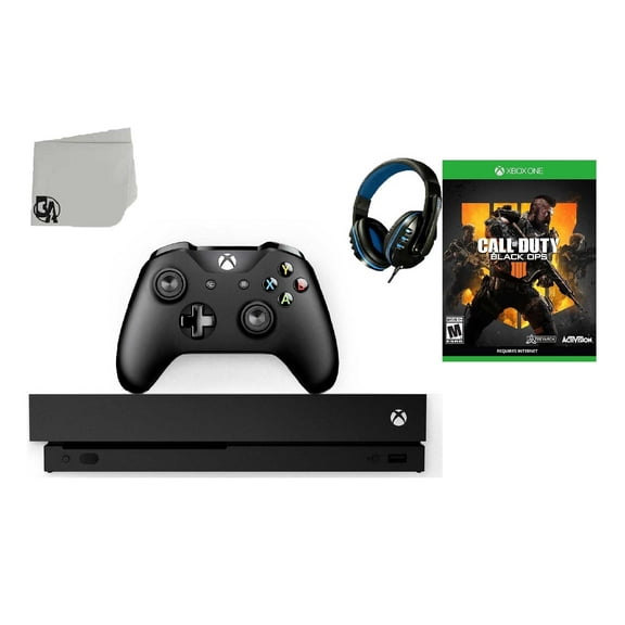 Pre-Owned Microsoft Xbox One X 1TB Gaming Console Black with Call of Duty- Black Ops 4 BOLT AXTION Bundle