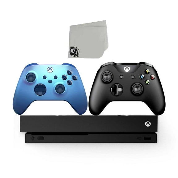 Restored Microsoft Xbox One X 1TB Gaming Console with Aqua Shift Controller Included BOLT AXTION Bundle (Refurbished)