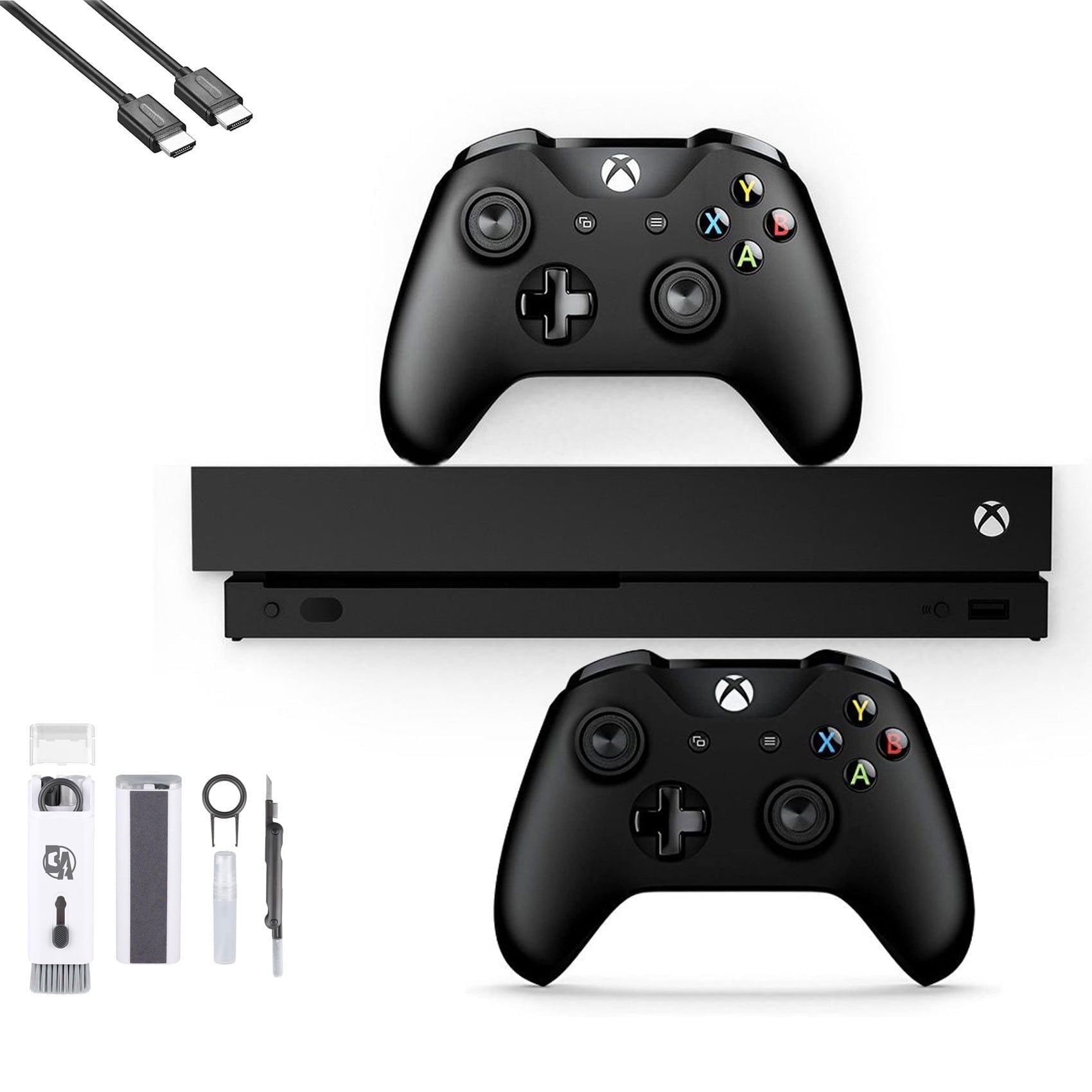 Restored Microsoft Xbox One X 1TB with 2 Controller, 4K Ultra HD Black with BOLT AXTION Cleaning Kit HDMI Bundle (Refurbished)