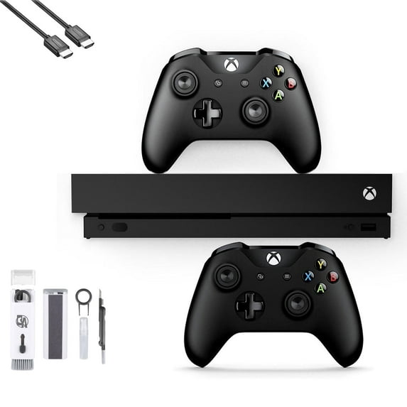 Restored Microsoft Xbox One X 1TB with 2 Controller, 4K Ultra HD Black with BOLT AXTION Cleaning Kit HDMI Bundle (Refurbished)