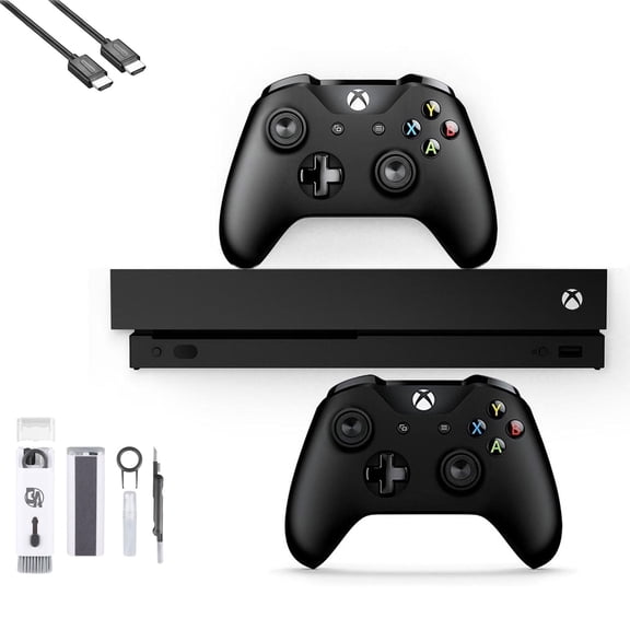 Restored Microsoft Xbox One X 1TB with 2 Controller, 4K Ultra HD Black with BOLT AXTION Cleaning Kit HDMI Bundle (Refurbished)
