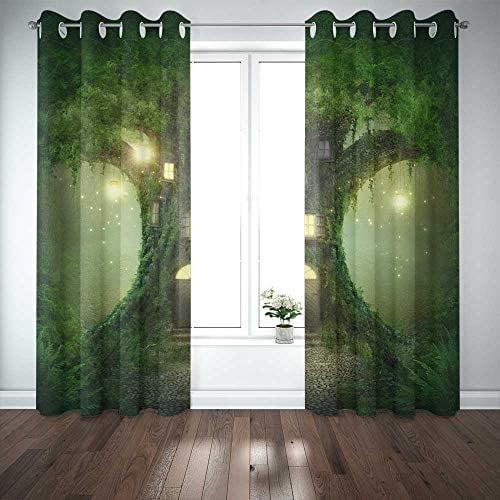 Pre-Owned Musesh 52X63 InchCurtains2Panel Cool Window Curtains Blackout Curtain Panels Window Panel Curtains Fantasy Tree House in Door Curtain Panels for Bedroom Living Room
