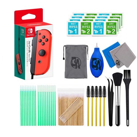Restored Nintendo - Joy-Con - Neon Red With Cleaning Manual Kit Bolt Axtion Bundle (Refurbished)