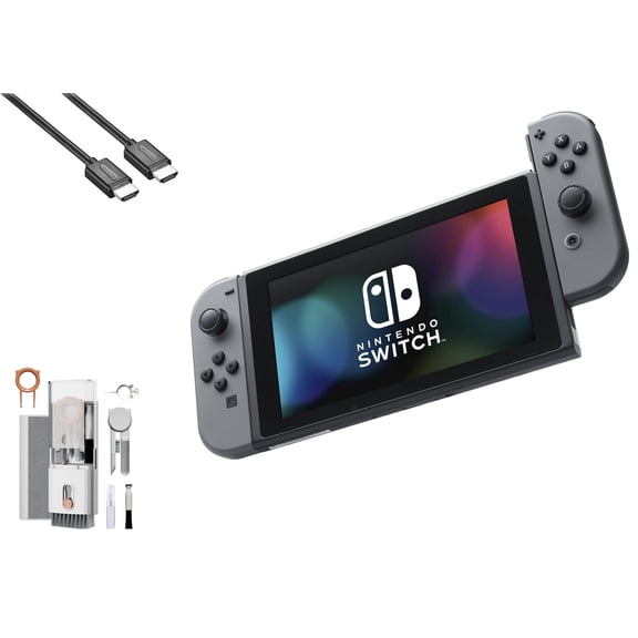 Pre-Owned Nintendo Switch - Gray & Gray Joy-Con with HDMI Cable BOLT AXTION Cleaning Kit Bundle ( )