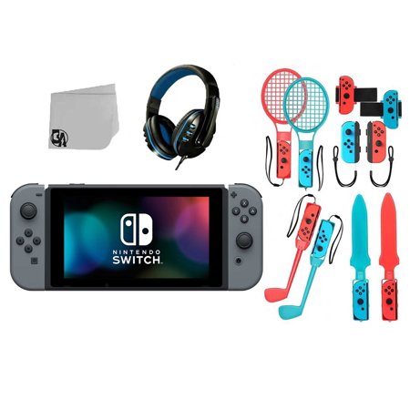 Pre-Owned Nintendo Switch Gray & Gray Joy Con with HeadSet Bolt Axtion Bundle Accessories