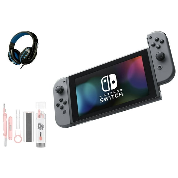 Pre-Owned Nintendo Switch - Gray & Gray Joy-Con with Headset BOLT AXTION Cleaning Kit Bundle ( )