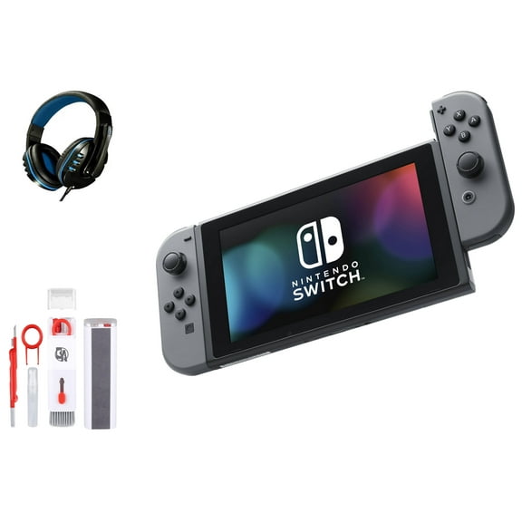 Pre-Owned Nintendo Switch - Gray & Gray Joy-Con with Headset BOLT AXTION Cleaning Kit Bundle ( )
