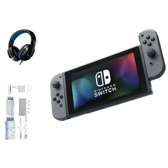 Pre-Owned Nintendo Switch - Gray & Gray Joy-Con with Headset BOLT AXTION Cleaning Kit Bundle ( )