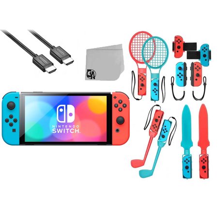 Pre-Owned Nintendo Switch Model Neon Blue/Neon Red Set Bolt Axtion Bundle with Accessories (Refurbished: Like New)