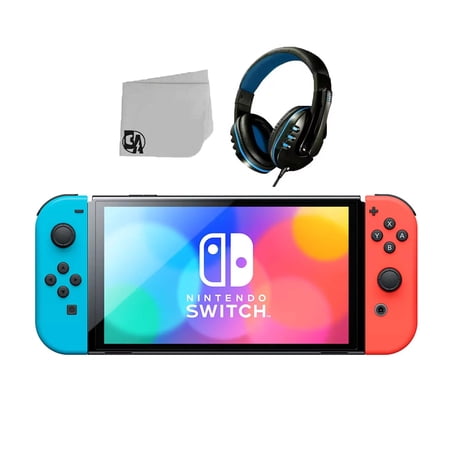 Pre-Owned Nintendo Switch Model Neon Blue/Neon Red Set With Headset Bolt Axtion Bundle
