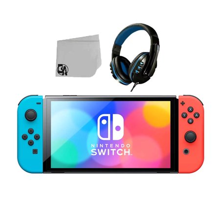 Pre-Owned Nintendo Switch Model Neon Blue/Neon Red Set With Headset Bolt Axtion Bundle