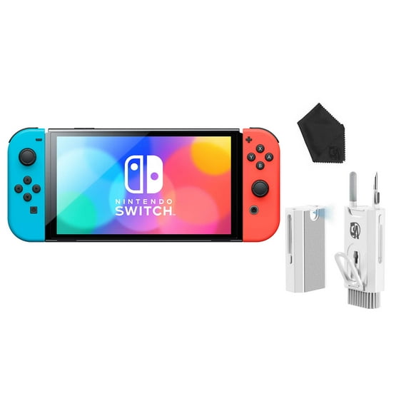 Pre-Owned Nintendo Switch OLED Model Neon Blue/Neon Red Set with BOLT AXTION Cleaning Kit Bundle