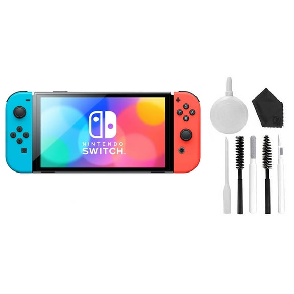 Pre-Owned Nintendo Switch OLED Model Neon Blue/Neon Red Set with BOLT AXTION Cleaning Kit Bundle