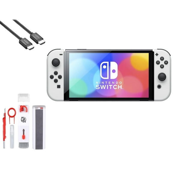Pre-Owned Nintendo Switch OLED Model White Set with BOLT AXTION Cleaning Kit HDMI Bundle ( )